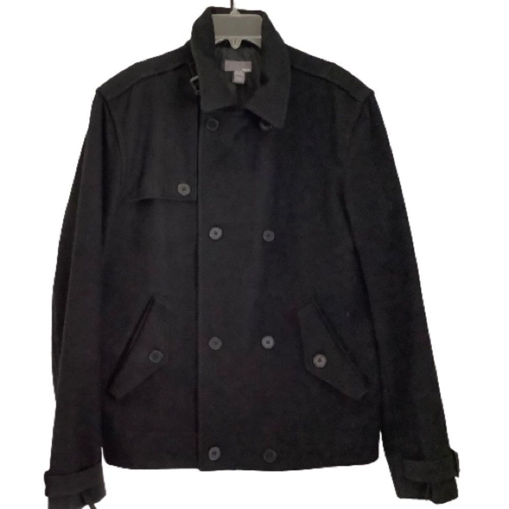H&M MEN’S BLACK DOUBLE BREASTED WOOL BLEND ZIP UP COAT SIZE 42R